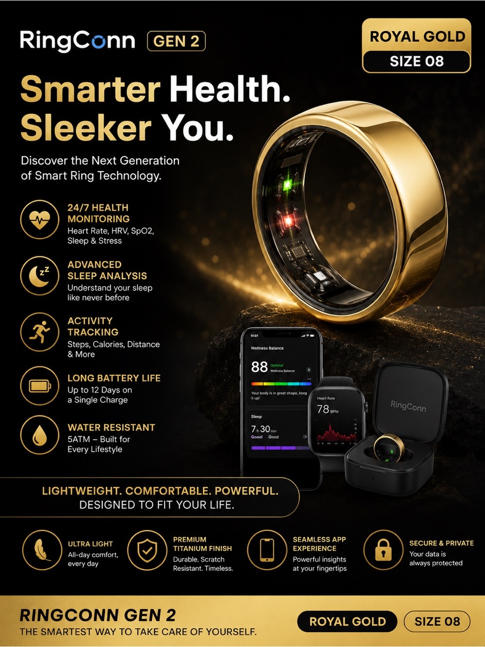 RingConn Gen 2 Smart Ring - Royal Gold